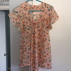 Tie-neck floral blouse